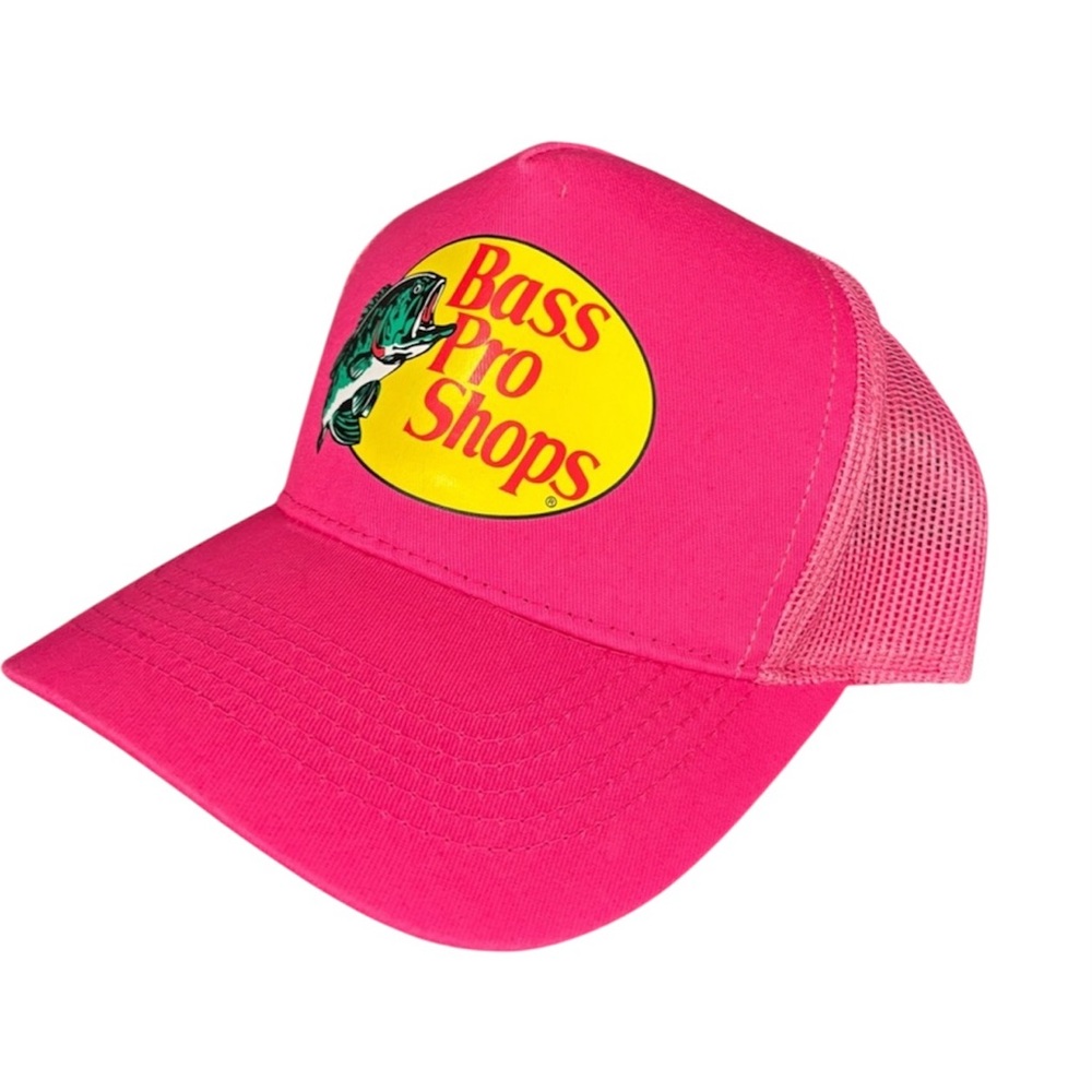 Bass Pro Shops Ladies Pink Printed Logo Trucker Mesh Hat Cap Snapback Closure
